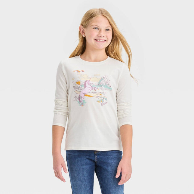 Girls' Long Sleeve 'Unicorn' Graphic T-Shirt - Cat & Jack™ Cream L