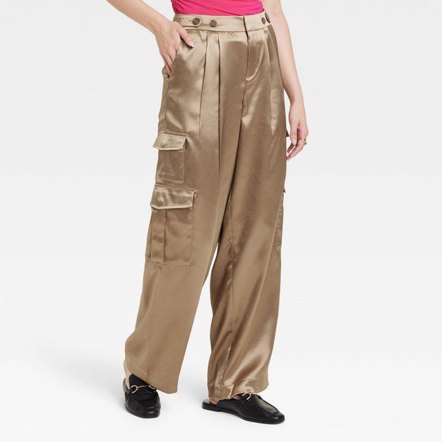 Women's High-Rise Satin Cargo Pants - A New Day™ Brown 8