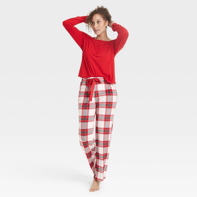 Women's Henley Gift Pajama Set - Stars Above™ Cream Tartan L