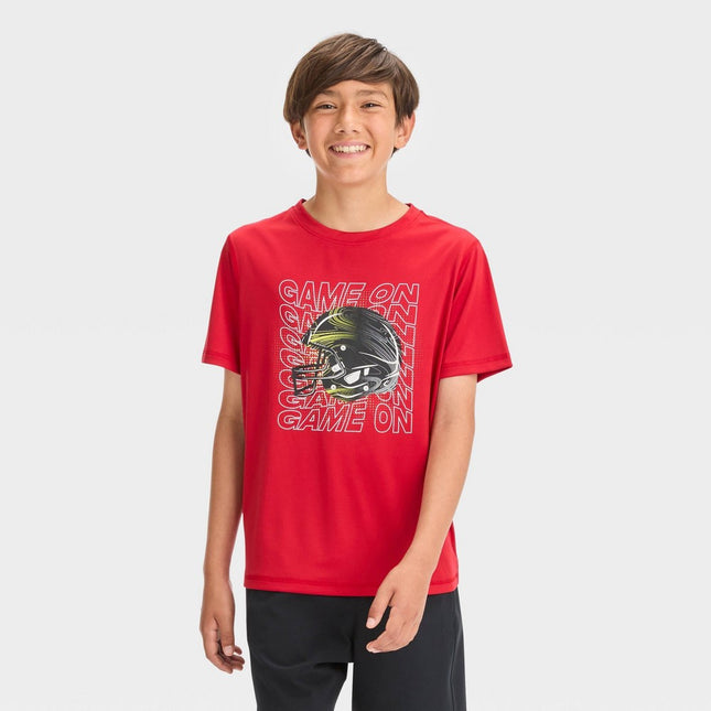 Boys' Short Sleeve Football Graphic T-Shirt - All in Motion™ Red XS