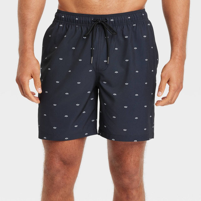 Men's 7" Boat Print Elevated Elastic Waist Swim Shorts with Boxer Brief Liner - Goodfellow & Co™ Black M