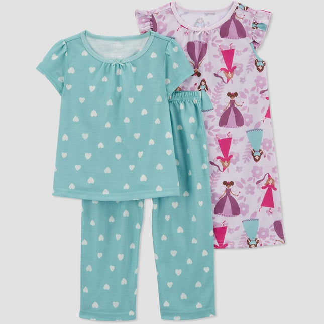 Carter's Just One You® Toddler Girls' 3pc Hearts Short Sleeve Pajama Set - Blue/Pink 18M