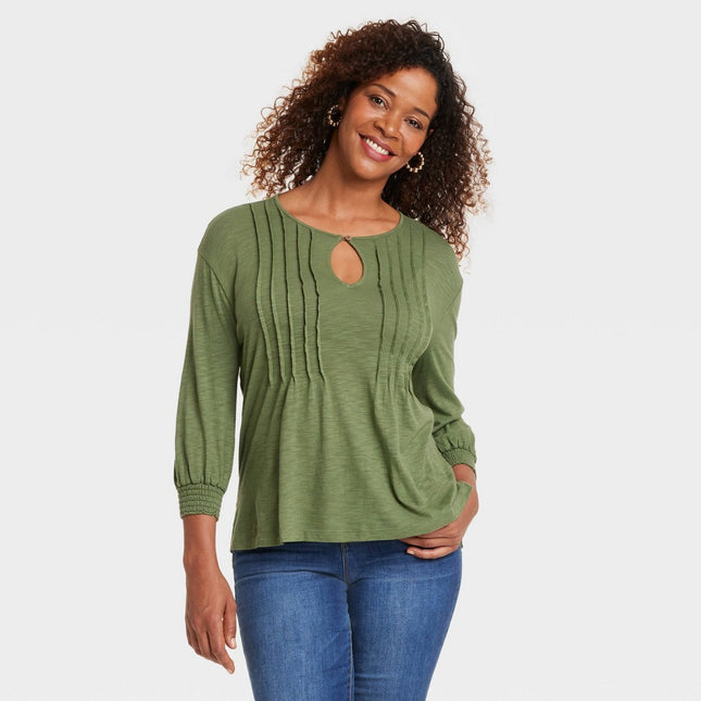 Women's Pintuck 3/4 Sleeve Shirt - Knox Rose™ Olive Green XS