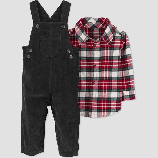 Carter's Just One You®️ Baby Boys' Plaid Top & Overalls Set - Green/Red Newborn
