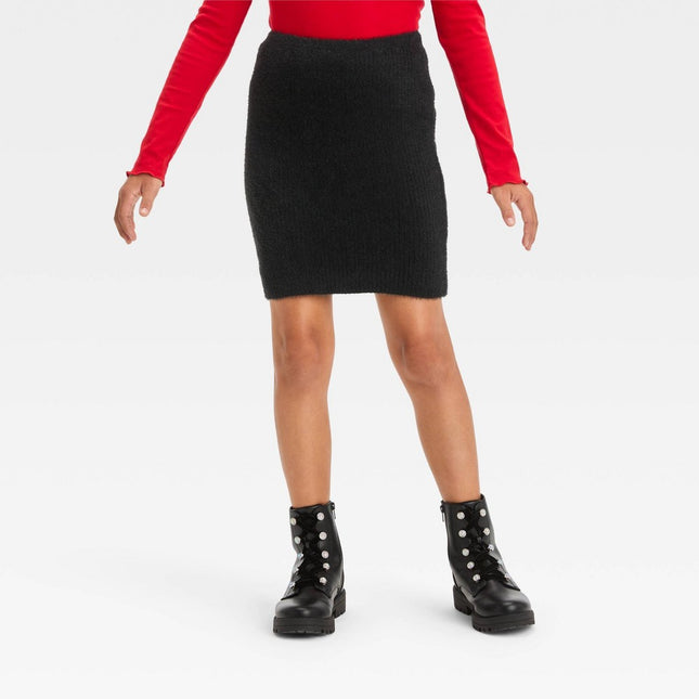 Girls' Fuzzy Ribbed Sweater Skirt - art class™ Black 