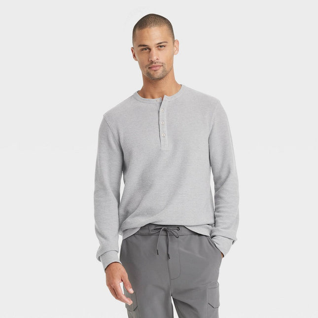 Men's Long Sleeve Textured Henley Shirt - Goodfellow & Co™ Gray S