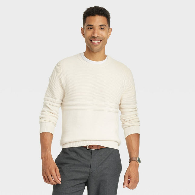 Men's Striped Crewneck Pullover Sweater - Goodfellow & Co™ Cream XXL