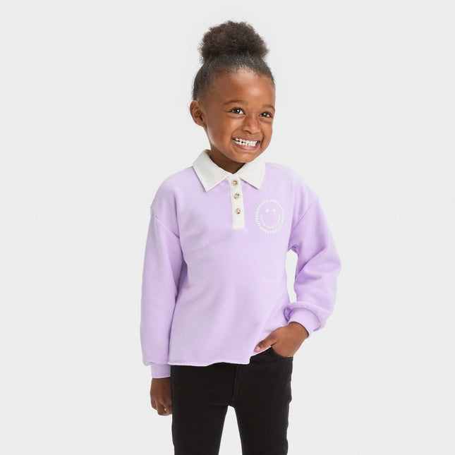 Grayson Mini Toddler Girls' Smiley French Polo Pullover Sweatshirt - Purple 18M