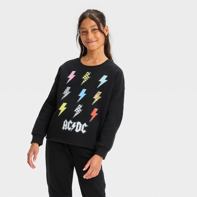 Girls' AC/DC Cropped Crewneck Sweatshirt - art class™ Black XL