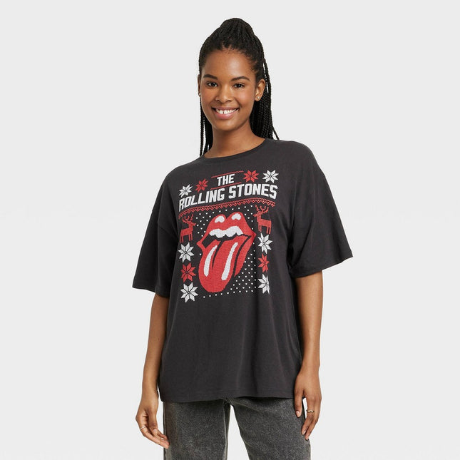 Women's The Rolling Stones Holiday Oversized Graphic Short Sleeve T-Shirt - Black M
