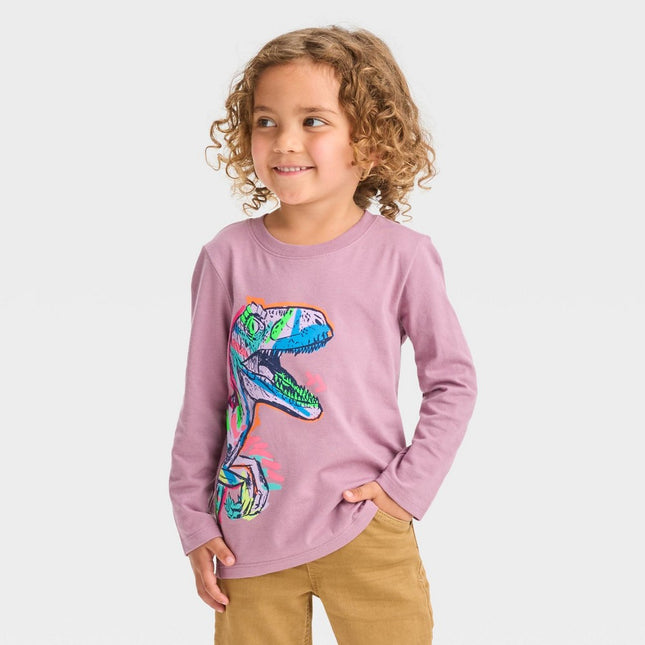 Toddler Boys' Animal Printed Long Sleeve T-Shirt - Cat & Jack™ Berry Purple 18M