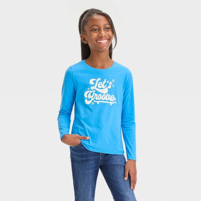 Girls' Long Sleeve 'Let's Groove' Graphic T-Shirt - Cat & Jack™ Bright Blue L
