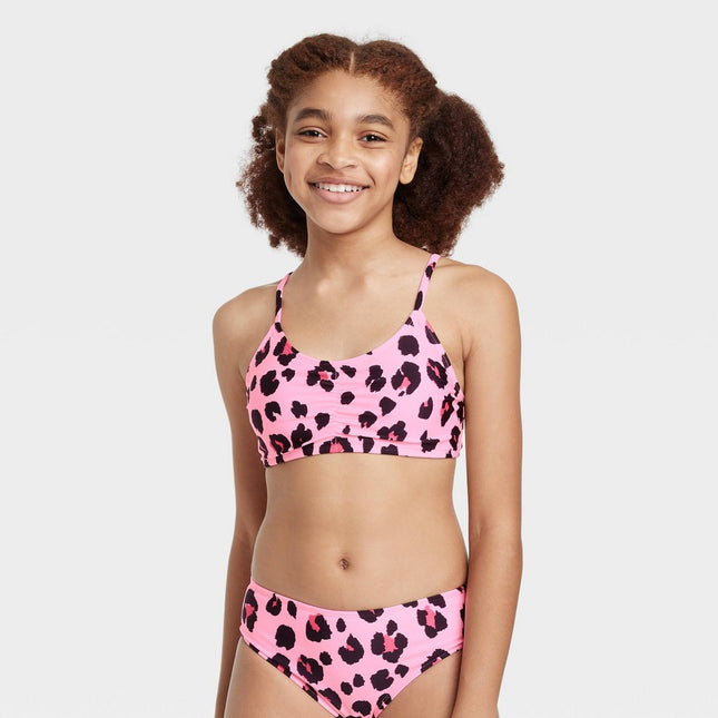 Girls' Spots Ruched Front Bralette Swimsuit Top - art class™ Pink XL