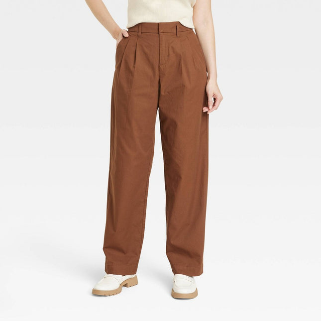 Women's High-Rise Pleat Front Straight Chino Pants - A New Day™ Brown 4