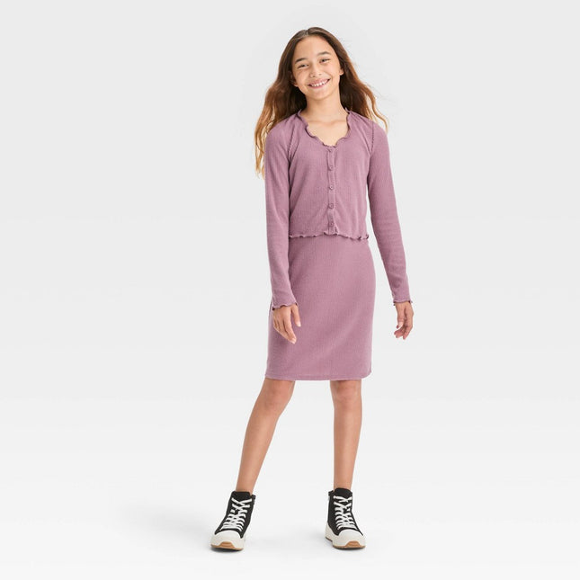 Girls' Knit Cardigan & Dress Set - art class™ Berry Purple L