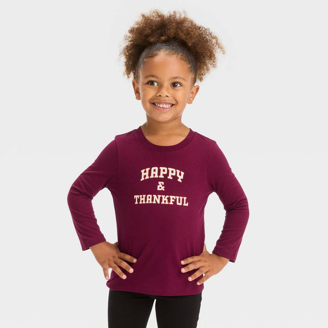Toddler Girls' 'Happy & Thankful' Long Sleeve T-Shirt - Cat & Jack™ Burgundy 3T